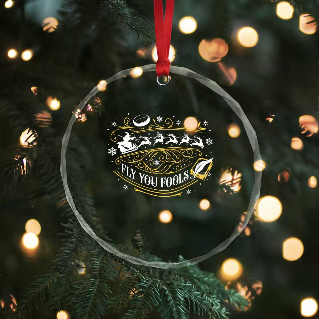 Funny Fly You Fools Christmas Crystal Glass Ornament Fantasy Movie Wizard Santa Sleigh - Wonder Print Shop