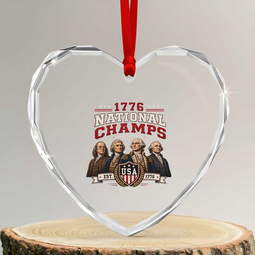 Funny Founding Fathers USA 250th Anniversary Heart Crystal Glass Ornament 1776 Championship Parody American Flag Vintage Patriotic Humor