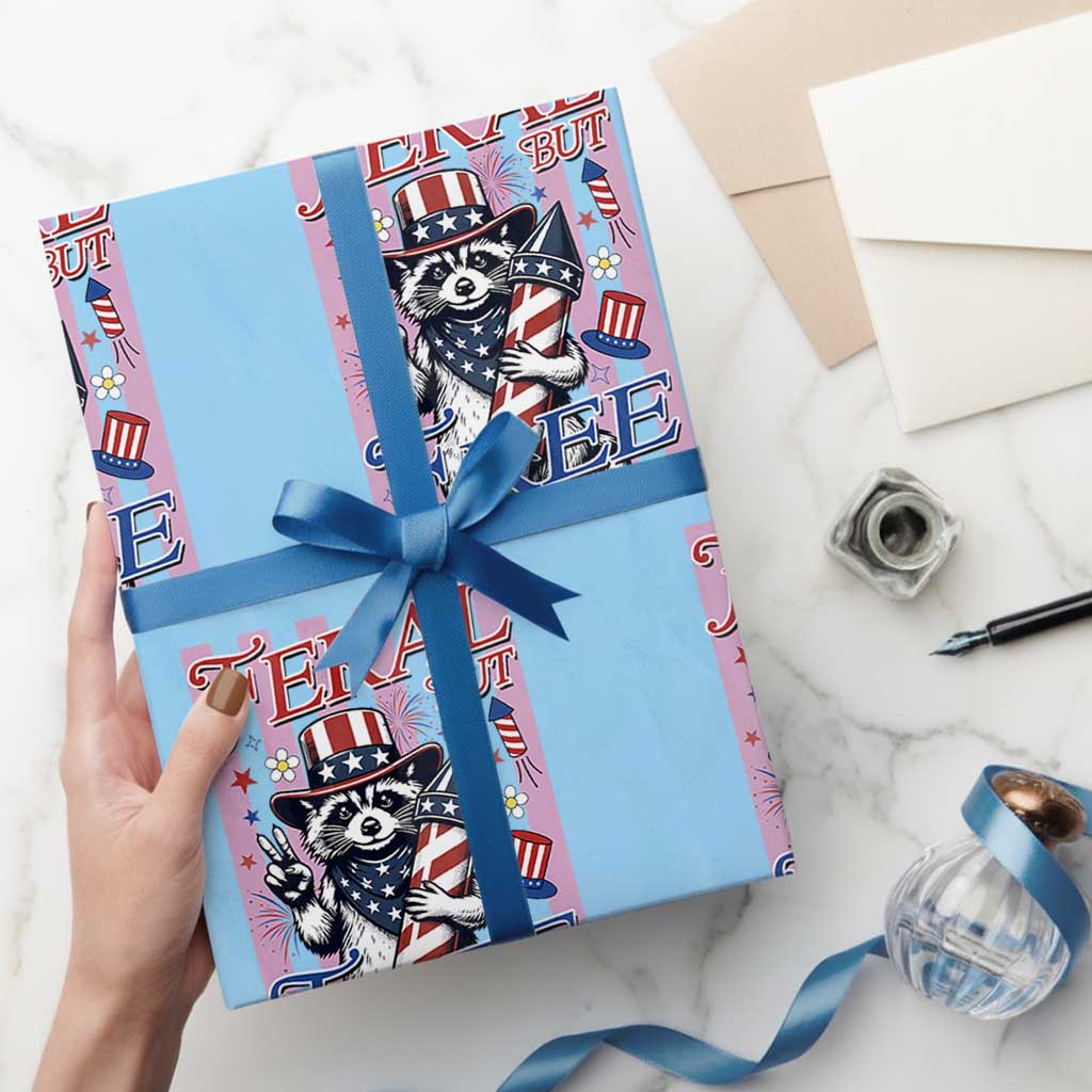 Funny Fourth Of July Raccoon Wrapping Paper Roll Feral But Free
