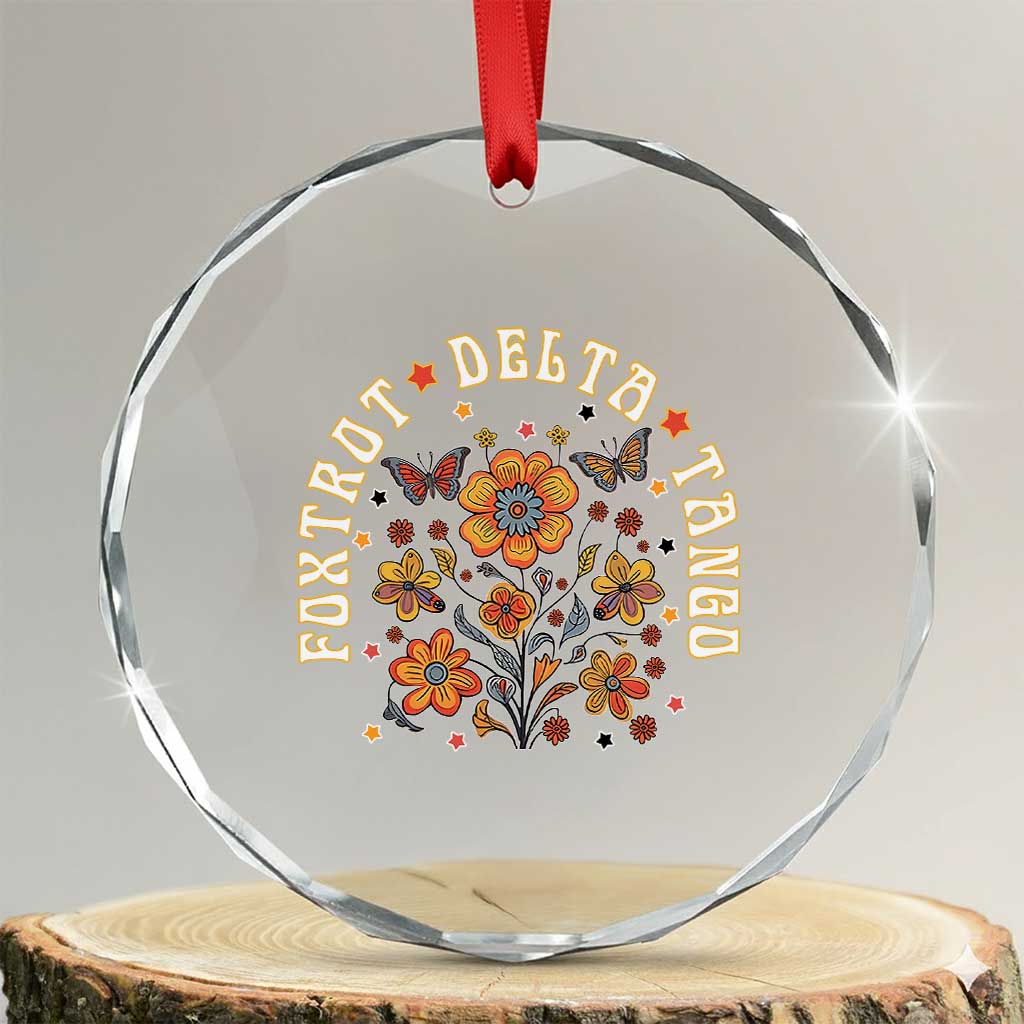 Funny Foxtrot Delta Tango Crystal Glass Ornament Vintage Floral Retro Groovy - Wonder Print Shop