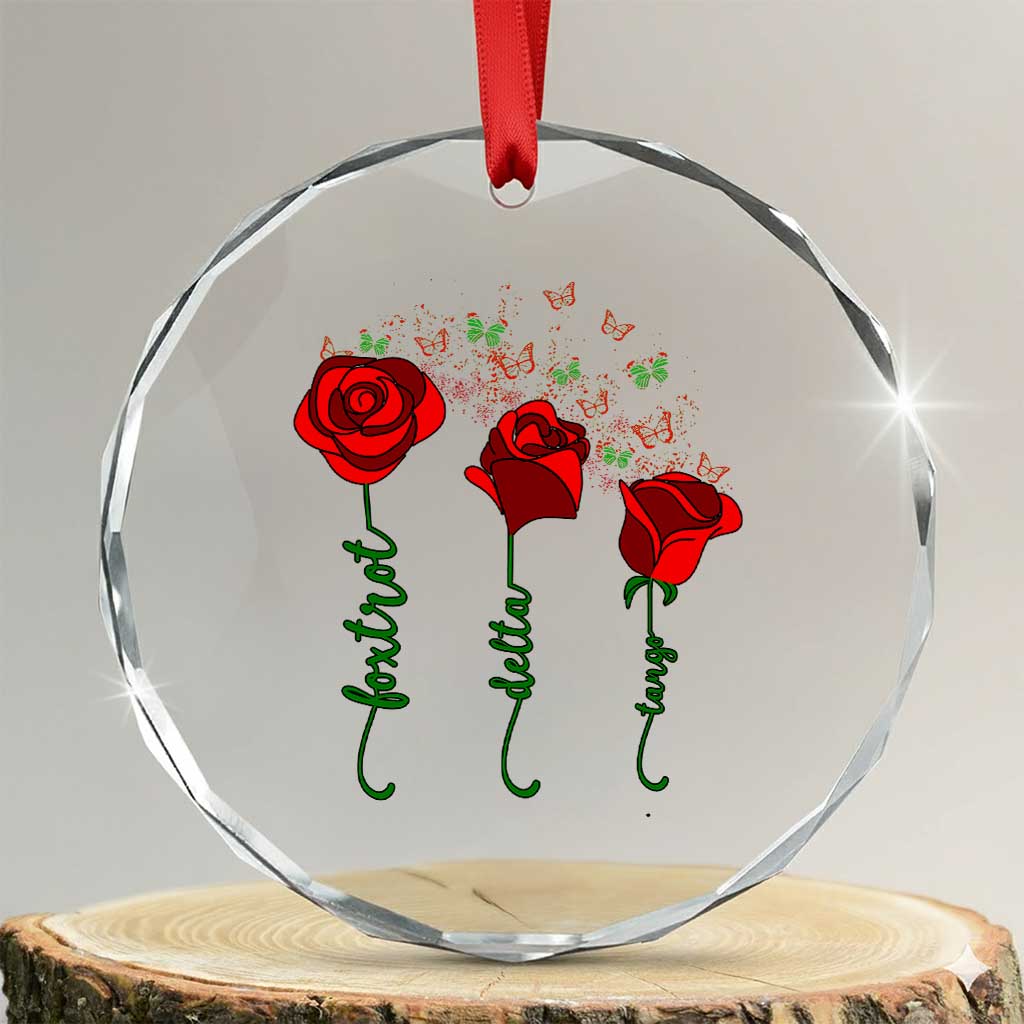 Funny Foxtrot Delta Tango Crystal Glass Ornament Vintage Rose Flowers Butterfly - Wonder Print Shop