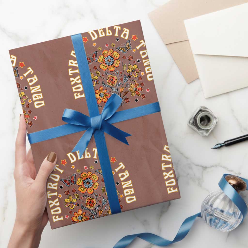 Funny Foxtrot Delta Tango Wrapping Paper Roll Vintage Floral Retro Groovy - Wonder Print Shop