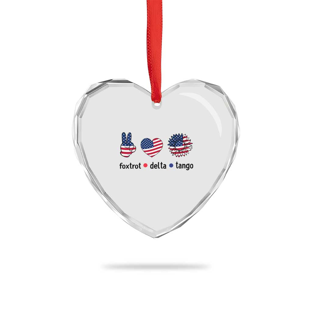 Funny Foxtrots Delta Tangos Heart Crystal Glass Ornament American Flag Peace Sign Heart Sunflower - Wonder Print Shop