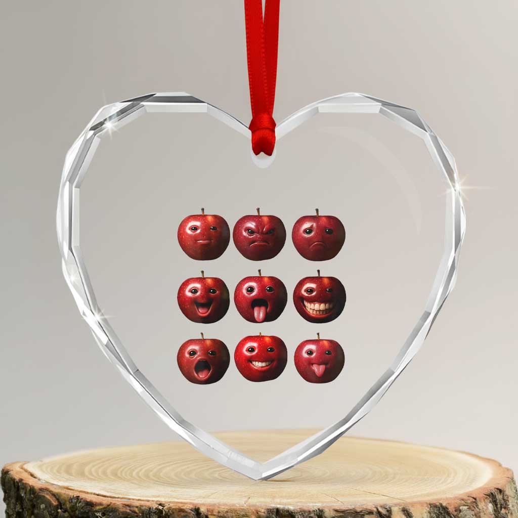 Funny Freaky Apple Faces Meme Graphic Heart Crystal Glass Ornament Surreal Weird AI Fruit Emotions - Wonder Print Shop