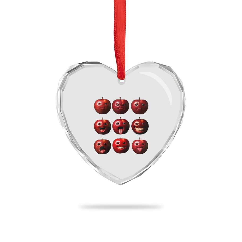 Funny Freaky Apple Faces Meme Graphic Heart Crystal Glass Ornament Surreal Weird AI Fruit Emotions - Wonder Print Shop
