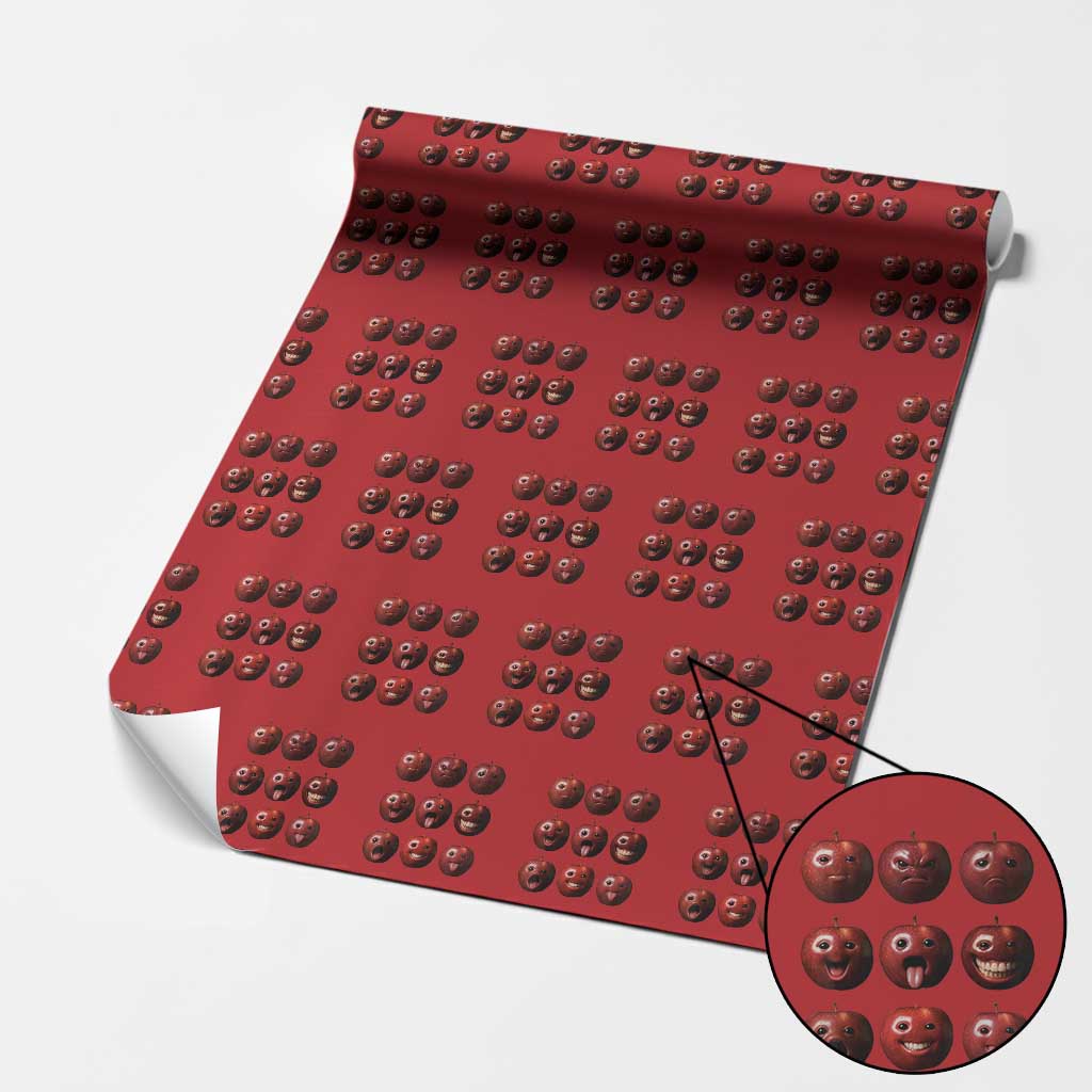 Funny Freaky Apple Faces Meme Graphic Wrapping Paper Roll Surreal Weird AI Fruit Emotions - Wonder Print Shop
