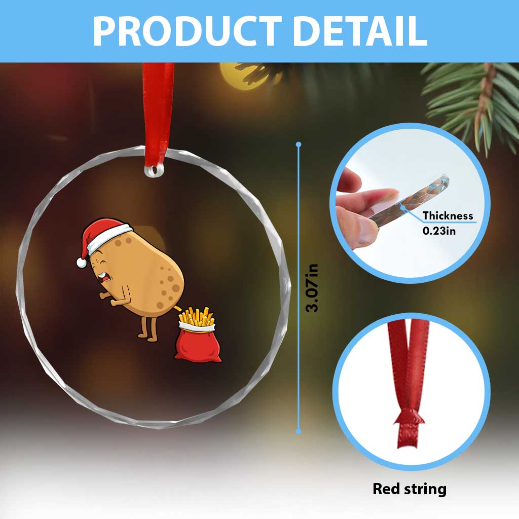 Funny French Fries Christmas Crystal Glass Ornament Potato Food Eaters - Wonder Print Shop