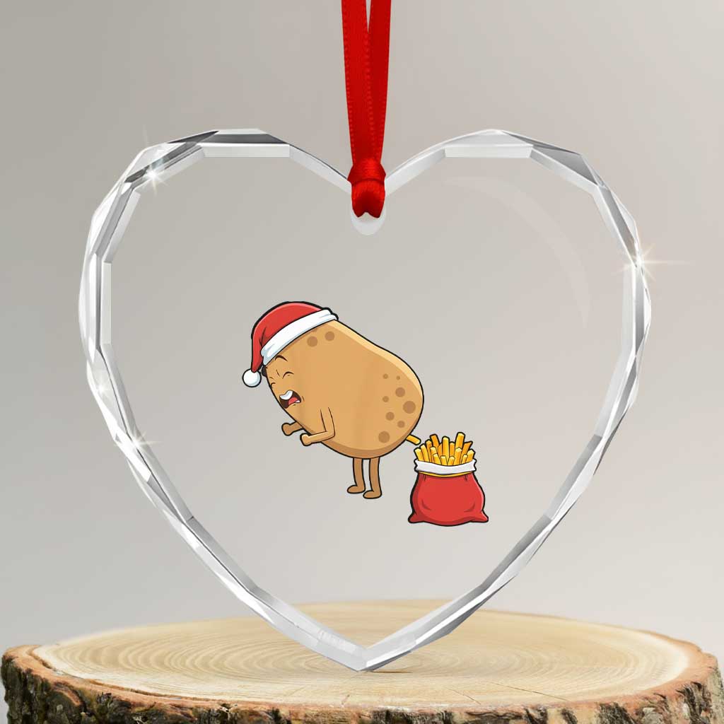Funny French Fries Christmas Heart Crystal Glass Ornament Potato Food Eaters - Wonder Print Shop