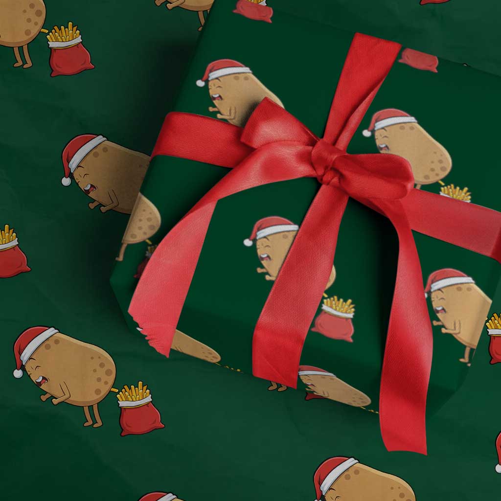 Funny French Fries Christmas Wrapping Paper Roll Potato Food Eaters - Wonder Print Shop