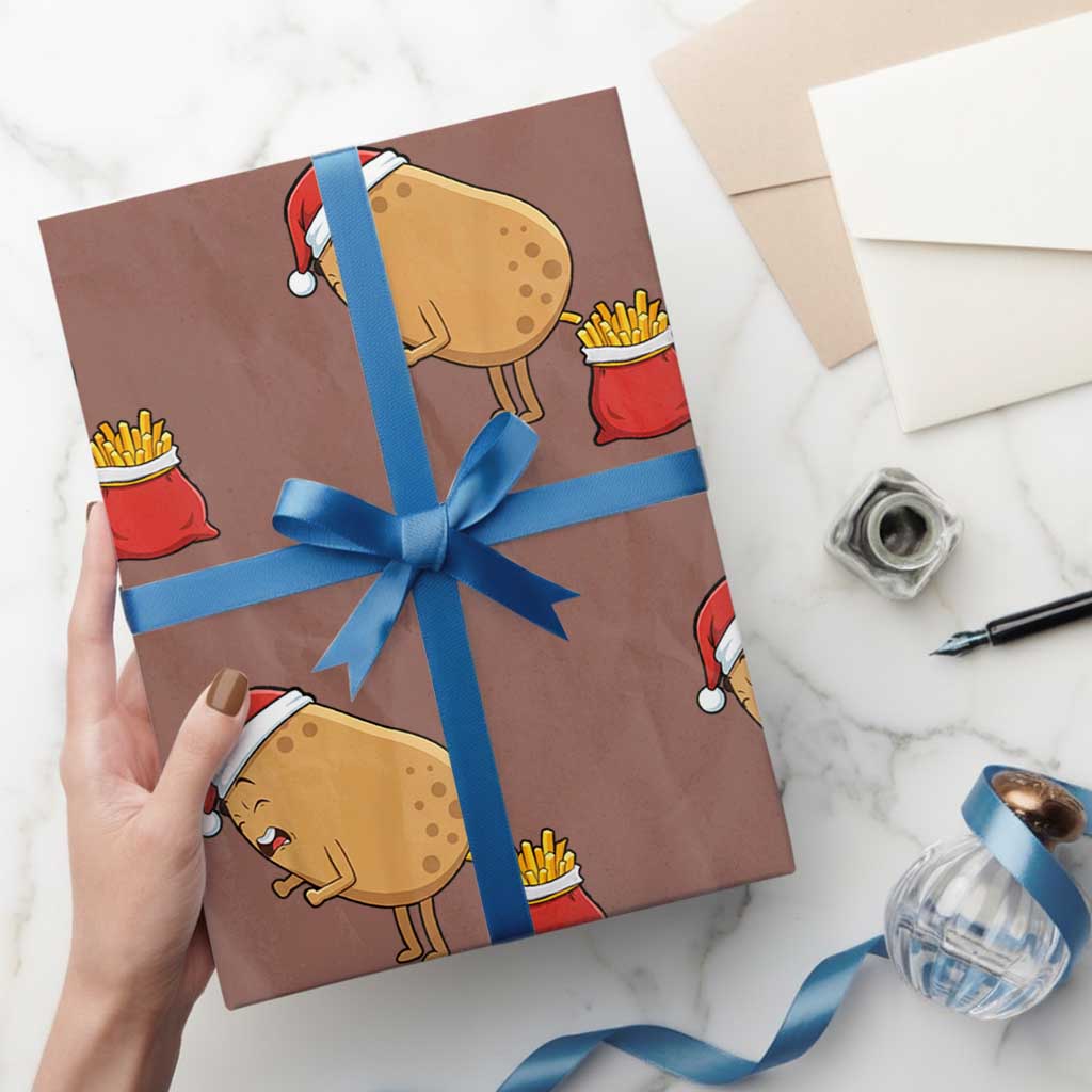Funny French Fries Christmas Wrapping Paper Roll Potato Food Eaters - Wonder Print Shop