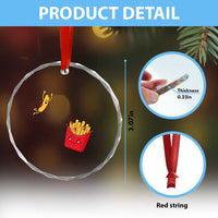 Funny French Fry Jumping Into Fries Box Crystal Glass Ornament Fast Food Lover
