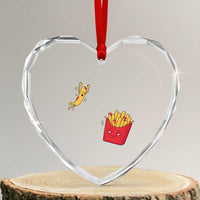 Funny French Fry Jumping Into Fries Box Heart Crystal Glass Ornament Fast Food Lover