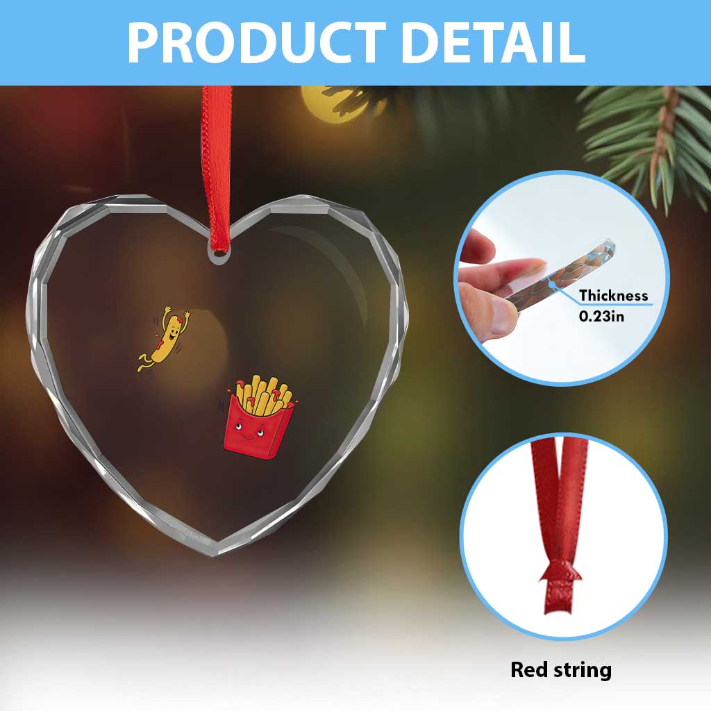 Funny French Fry Jumping Into Fries Box Heart Crystal Glass Ornament Fast Food Lover