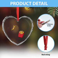 Funny French Fry Jumping Into Fries Box Heart Crystal Glass Ornament Fast Food Lover
