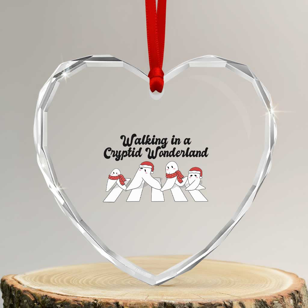 Funny Fresno Nightcrawlers Christmas Gift Heart Crystal Glass Ornament Walking In A Cryptid Wonderland - Wonder Print Shop
