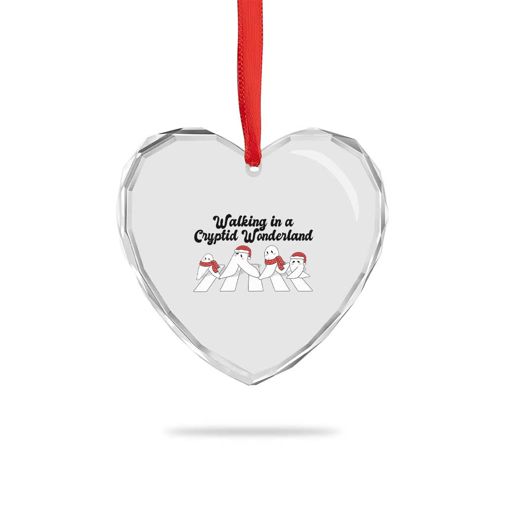Funny Fresno Nightcrawlers Christmas Gift Heart Crystal Glass Ornament Walking In A Cryptid Wonderland - Wonder Print Shop