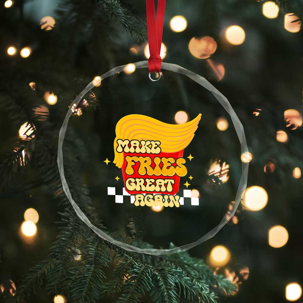 Funny Fries Crystal Glass Ornament Make Fries Great Again Checkered