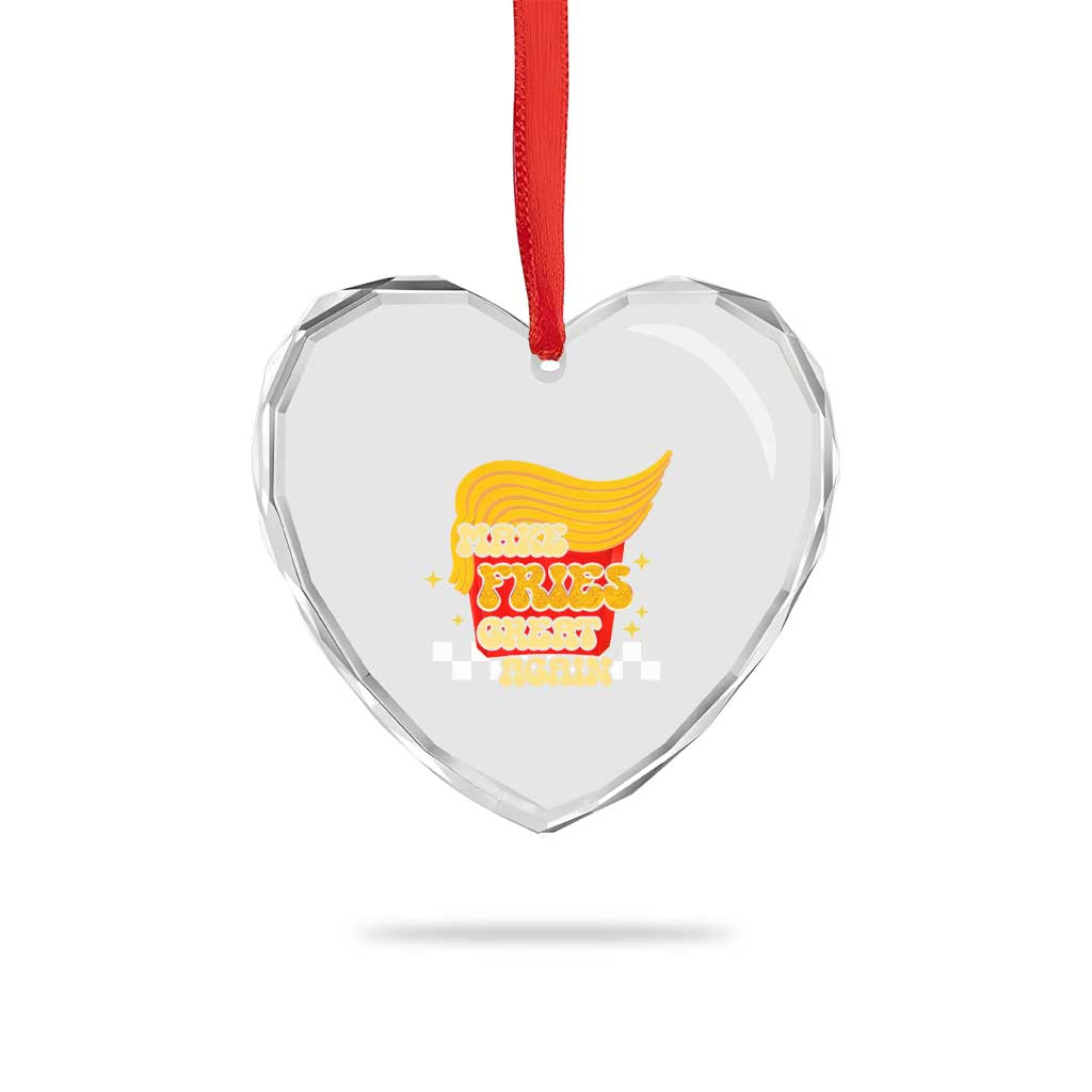 Funny Fries Heart Crystal Glass Ornament Make Fries Great Again Checkered