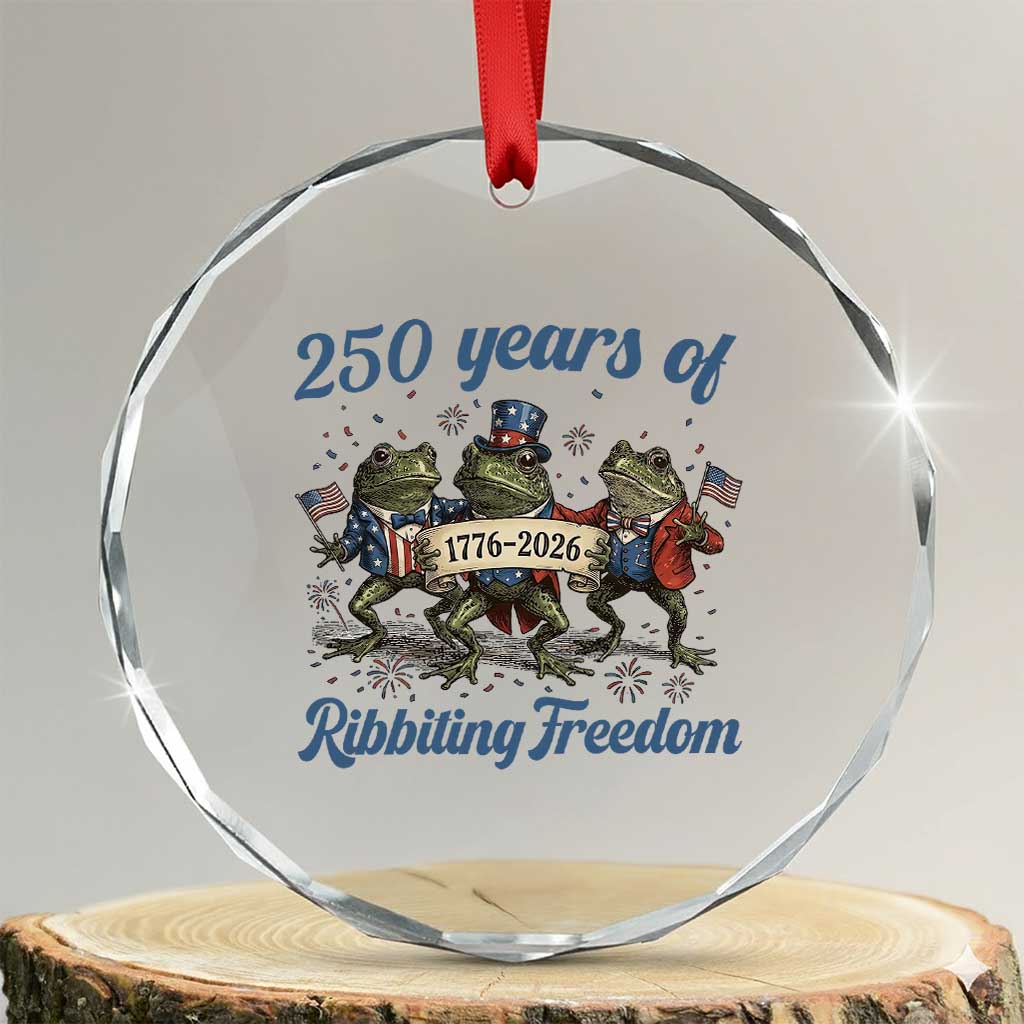 Funny Frog 250 Years Of Ribbiting Freedom Crystal Glass Ornament