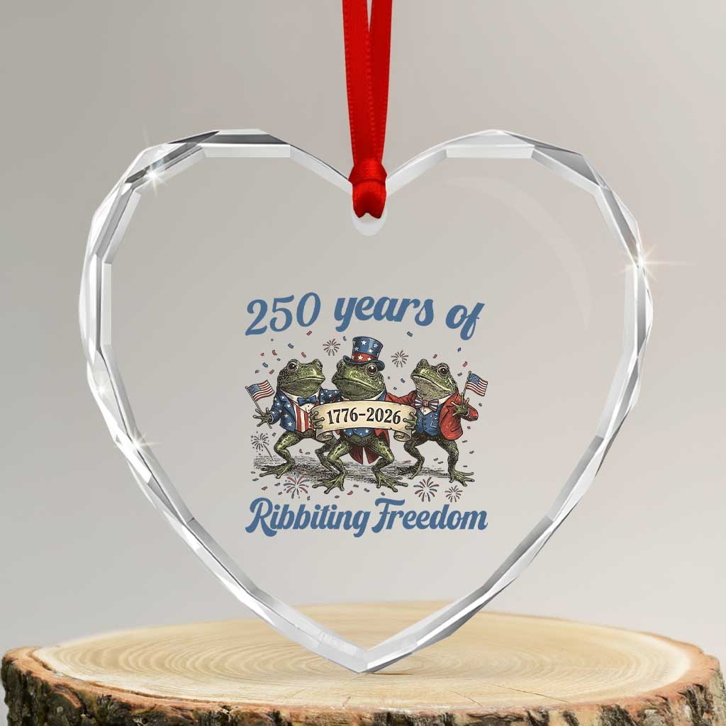 Funny Frog 250 Years Of Ribbiting Freedom Heart Crystal Glass Ornament
