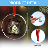 Funny Frog Alien Abduction Crystal Glass Ornament Gotta Go Vibes Are Off UFO Forest