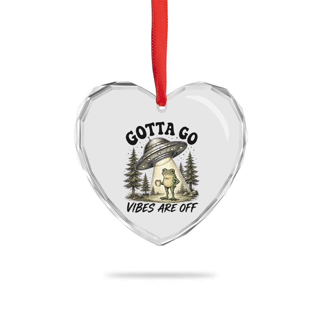 Funny Frog Alien Abduction Heart Crystal Glass Ornament Gotta Go Vibes Are Off UFO Forest