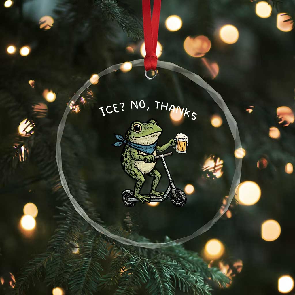 Funny Frog Anti ICE Political Protest Crystal Glass Ornament Ice? No Thanks