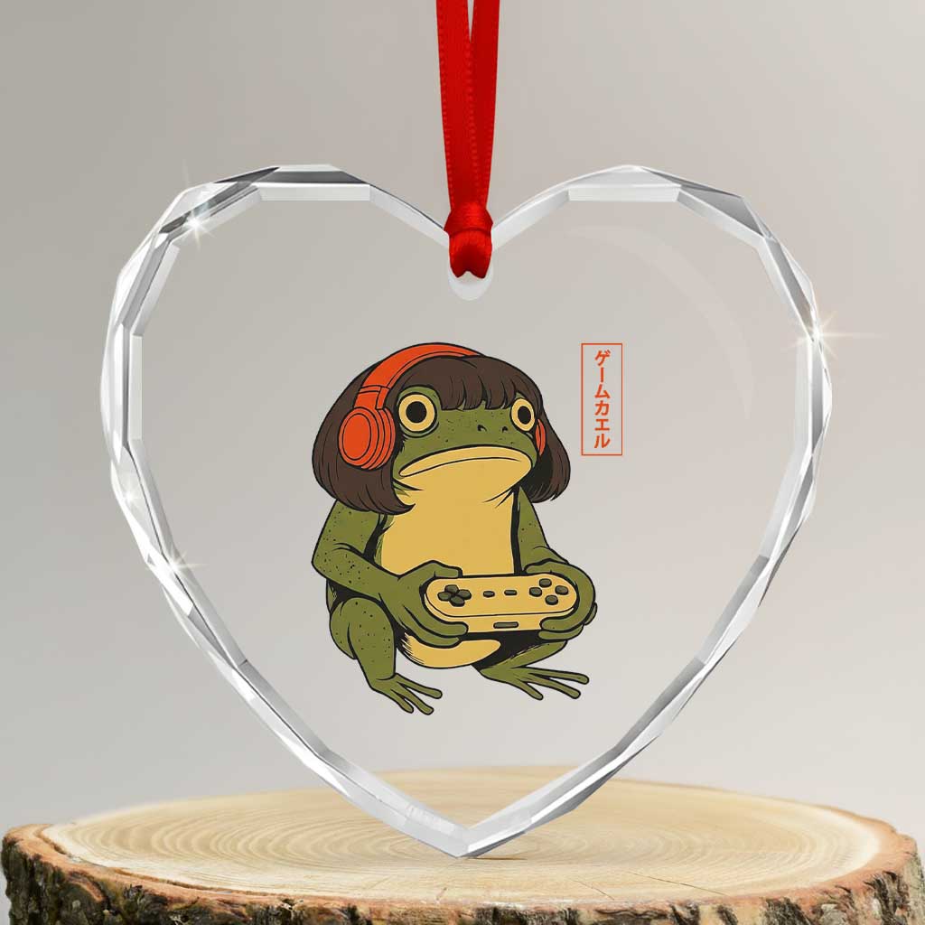 Funny Frog Bob Haircut Gamer Meme Heart Crystal Glass Ornament Game Lover - Wonder Print Shop