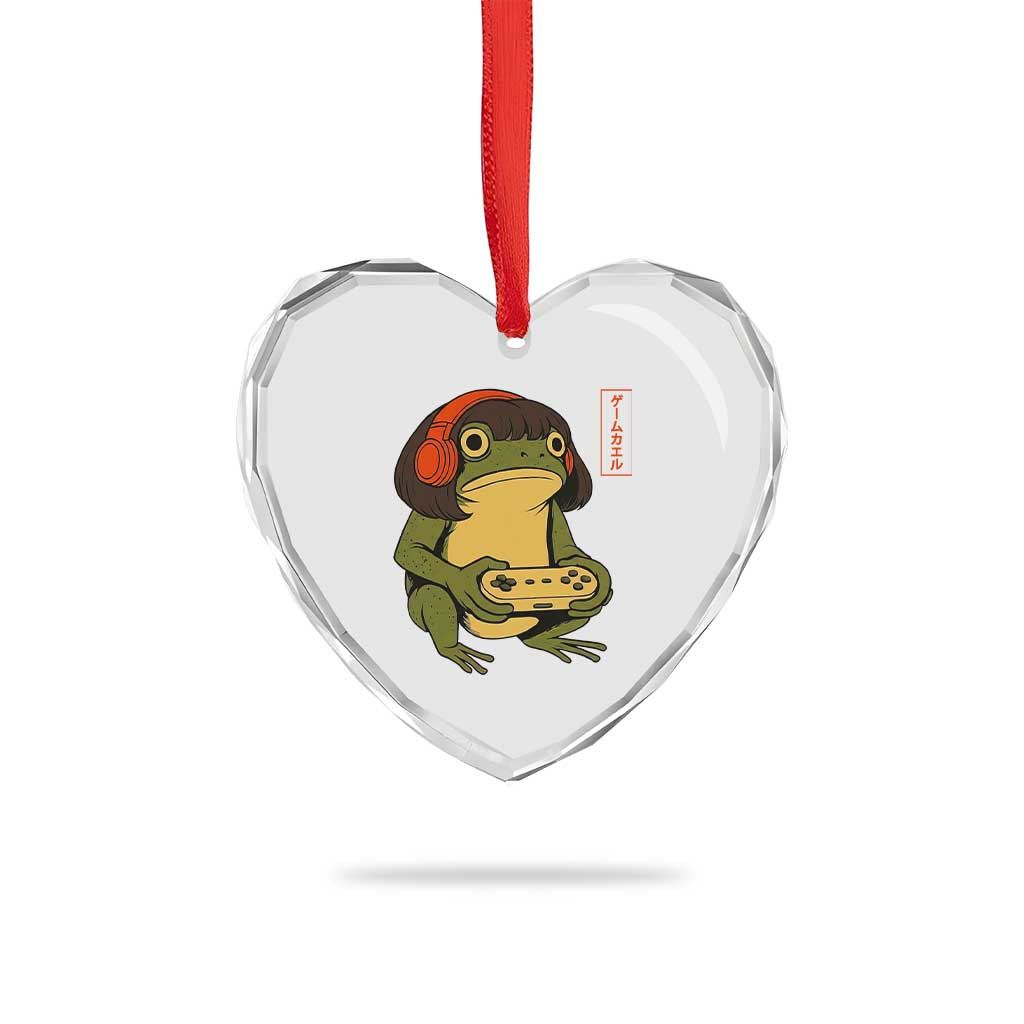 Funny Frog Bob Haircut Gamer Meme Heart Crystal Glass Ornament Game Lover - Wonder Print Shop