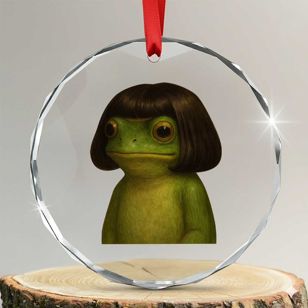 Funny Frog Bob Haircut Meme Crystal Glass Ornament Silly Toad Trends - Wonder Print Shop