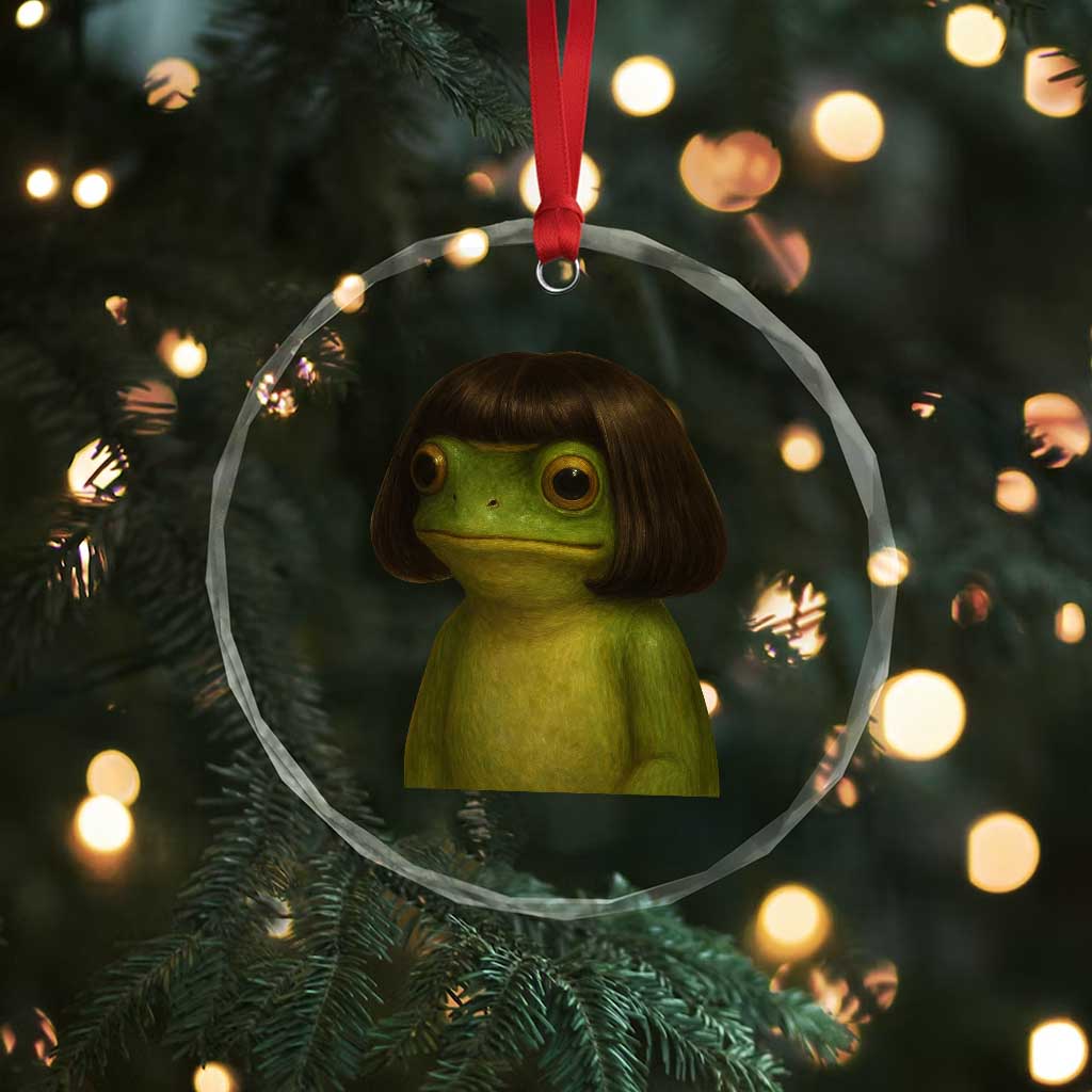 Funny Frog Bob Haircut Meme Crystal Glass Ornament Silly Toad Trends - Wonder Print Shop