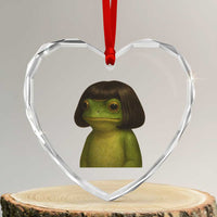 Funny Frog Bob Haircut Meme Heart Crystal Glass Ornament Silly Toad Trends - Wonder Print Shop