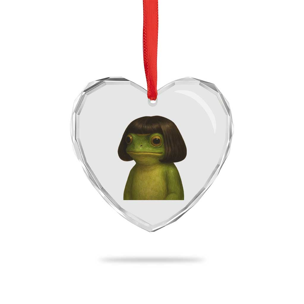 Funny Frog Bob Haircut Meme Heart Crystal Glass Ornament Silly Toad Trends - Wonder Print Shop