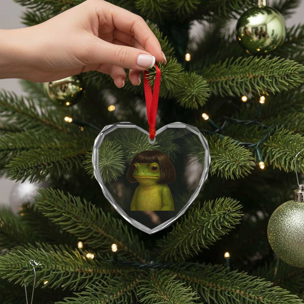 Funny Frog Bob Haircut Meme Heart Crystal Glass Ornament Silly Toad Trends - Wonder Print Shop