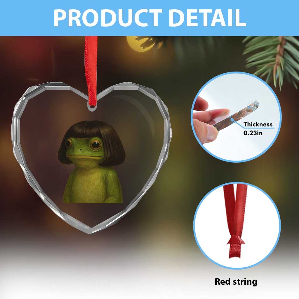 Funny Frog Bob Haircut Meme Heart Crystal Glass Ornament Silly Toad Trends - Wonder Print Shop