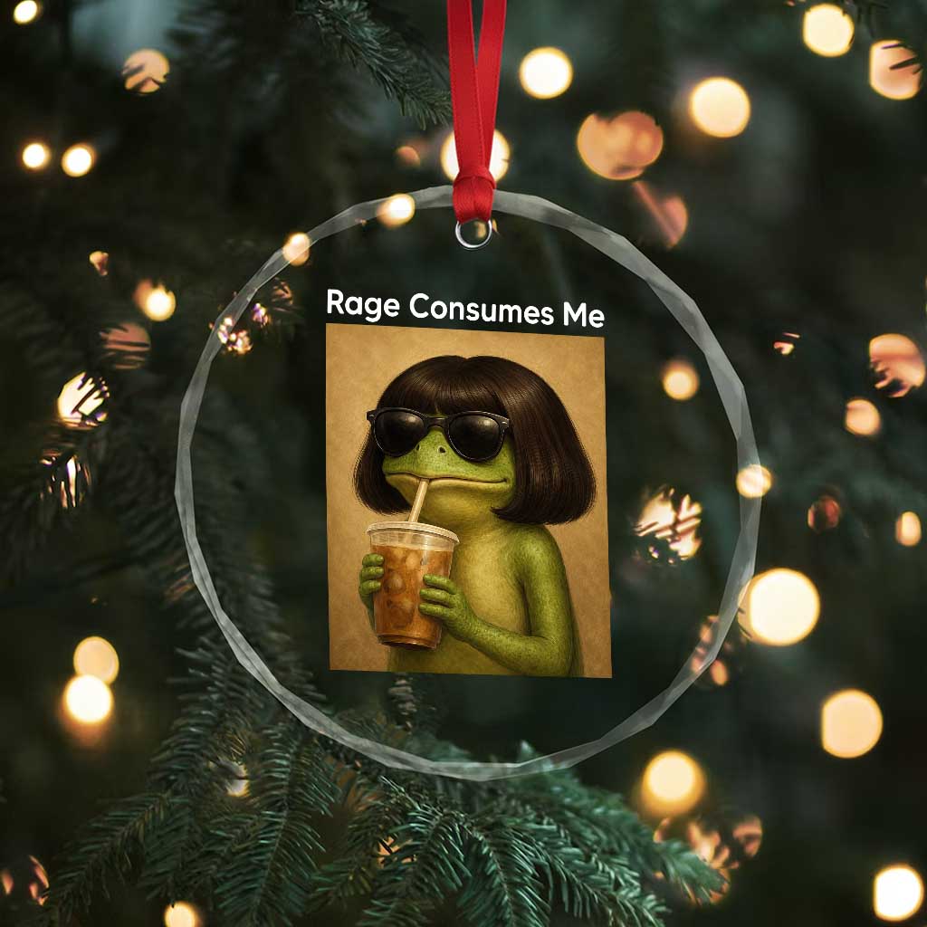 Funny Frog Bob Haircut Rage Consumes Me Crystal Glass Ornament Renaissance Painting Meme