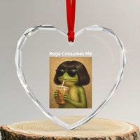 Funny Frog Bob Haircut Rage Consumes Me Heart Crystal Glass Ornament Renaissance Painting Meme