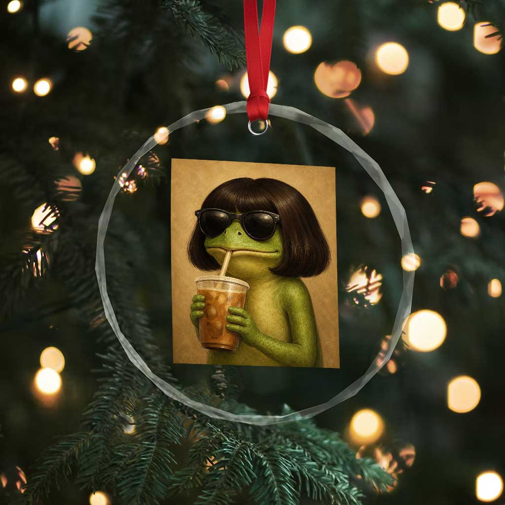 Funny Frog Bob Haircut Renaissance Painting Meme Crystal Glass Ornament