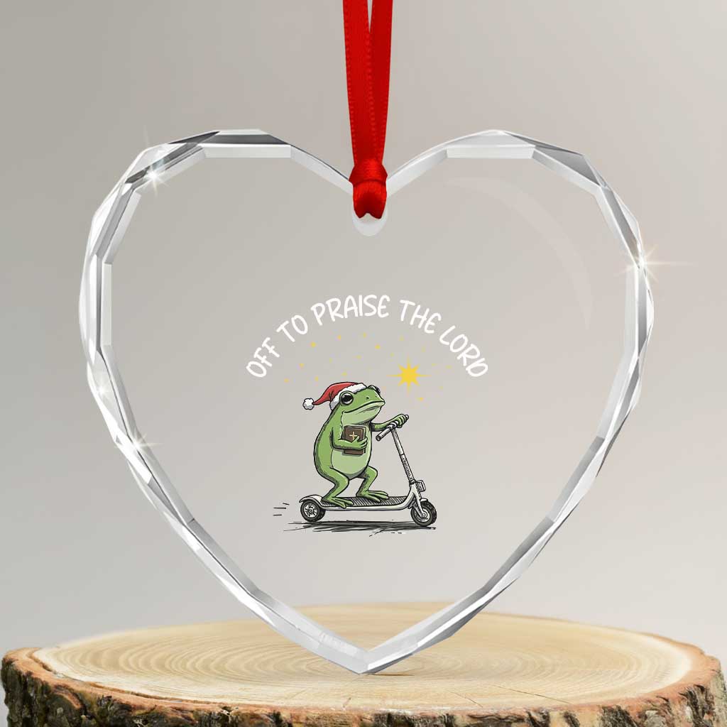 Funny Frog Christian Heart Crystal Glass Ornament Off To Praise The Lord - Wonder Print Shop