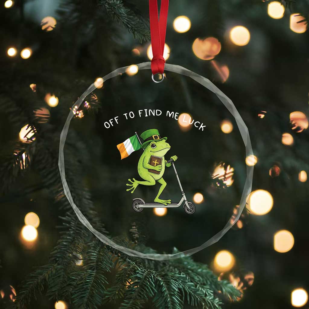 Funny Frog Christian St Patricks Day Crystal Glass Ornament Off To Find Me Lucky
