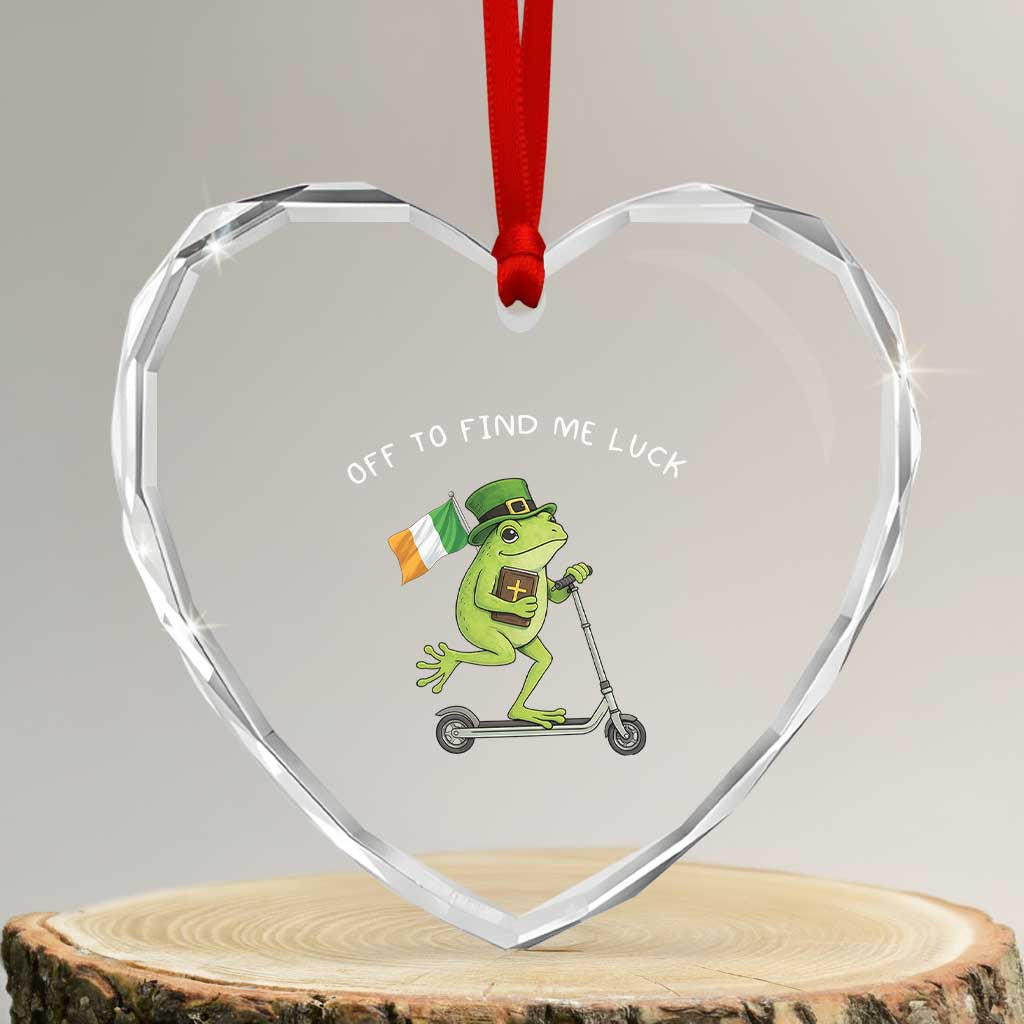 Funny Frog Christian St Patricks Day Heart Crystal Glass Ornament Off To Find Me Lucky