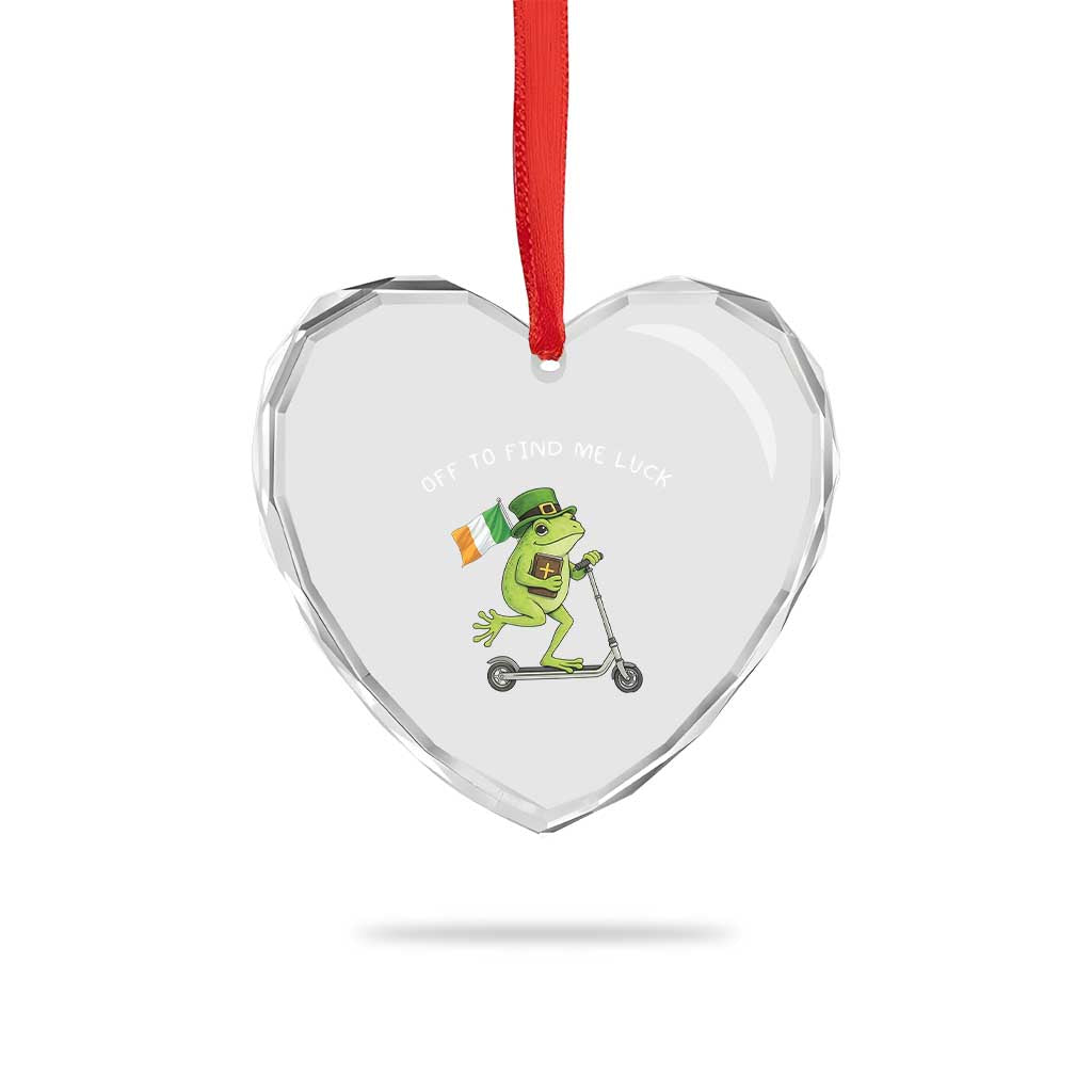 Funny Frog Christian St Patricks Day Heart Crystal Glass Ornament Off To Find Me Lucky