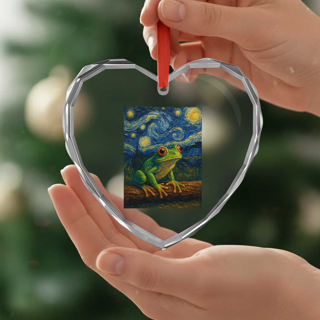 Funny Frog Heart Crystal Glass Ornament Van Gogh Style Starry Night - Wonder Print Shop