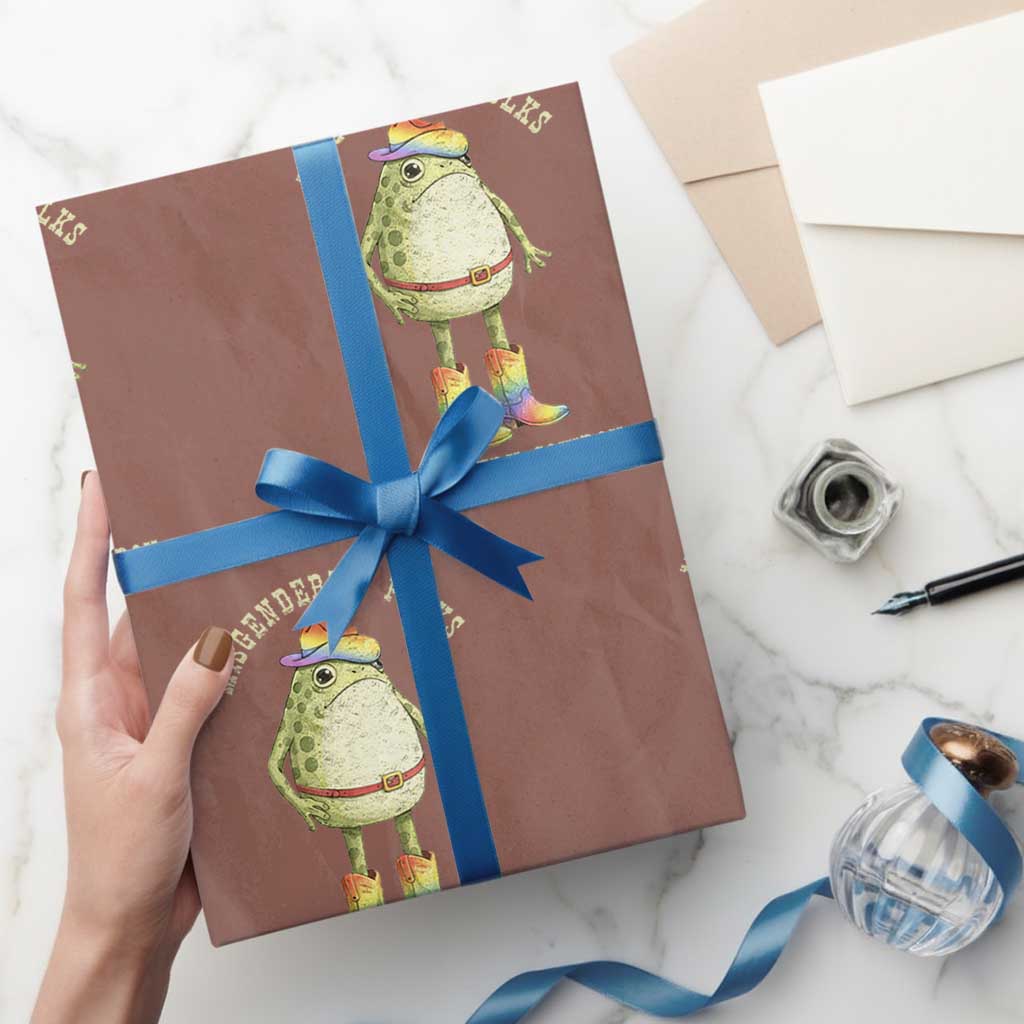 Funny Frog LGBTQ Wrapping Paper Roll Misgenderin Folks Aint Very Cowboy Pride Rainbow