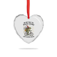 Funny Frog Meme Heart Crystal Glass Ornament On My Way to Hoard Books and Cause Chaos - Wonder Print Shop