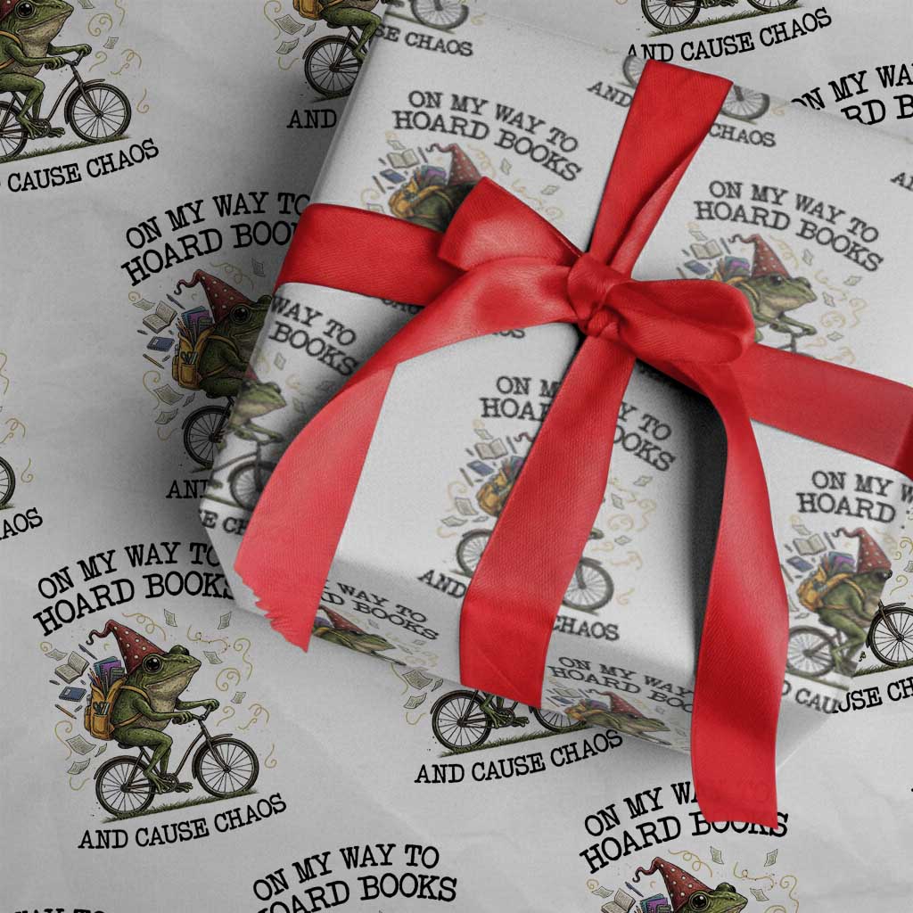 Funny Frog Meme Wrapping Paper Roll On My Way to Hoard Books and Cause Chaos - Wonder Print Shop