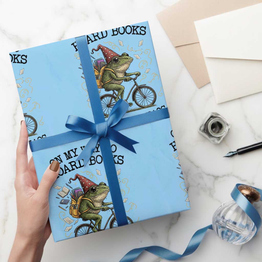 Funny Frog Meme Wrapping Paper Roll On My Way to Hoard Books and Cause Chaos - Wonder Print Shop