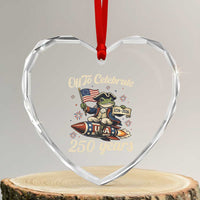 Funny Frog Off To Celebrate 250 Years Of Freedom Heart Crystal Glass Ornament Patriotic Gift