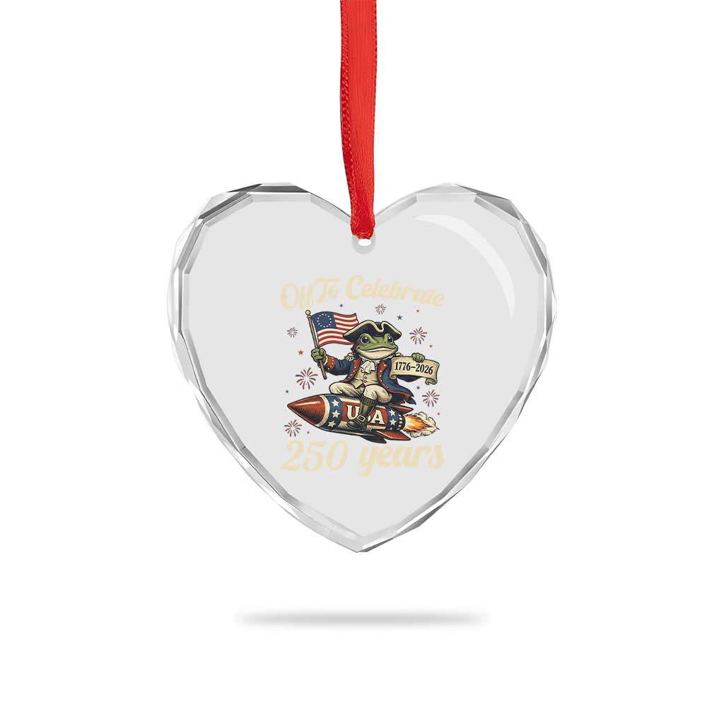 Funny Frog Off To Celebrate 250 Years Of Freedom Heart Crystal Glass Ornament Patriotic Gift