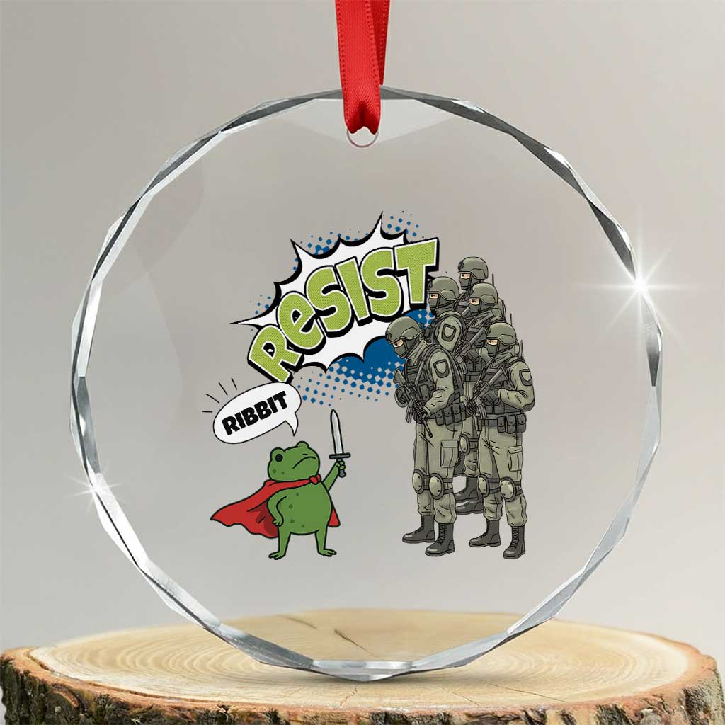 Funny Frog Protest Comic Graphic Crystal Glass Ornament Ribbit Resist Stand Against - Wonder Print Shop